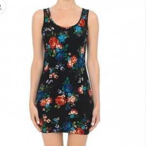 3/$18 Ambiance Chic Black Blue Rust Green Floral Mini Bodycon Dress NWOT